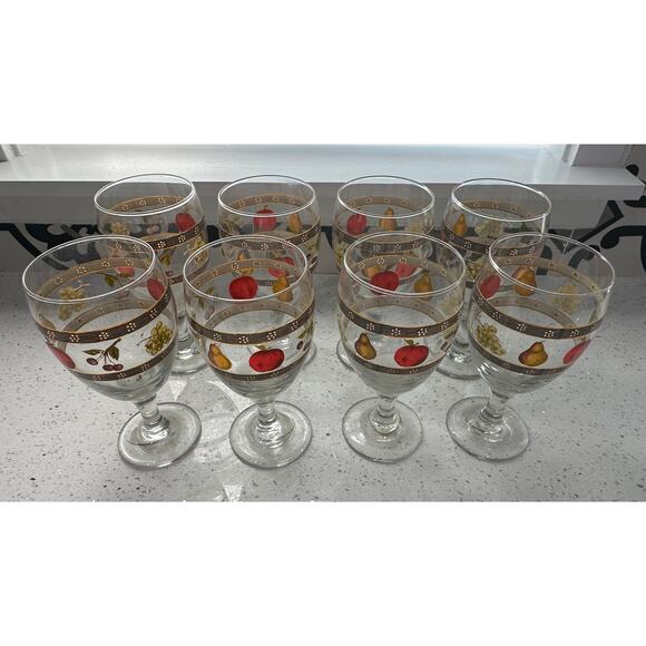 Set Of 8 Vintage Country Orchard 12 Ounce Water/wine Goblets By Block - Picture 1 of 4